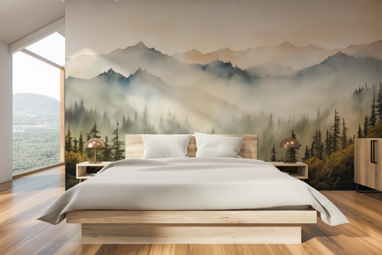 Wzór fototapety artystycznej o nazwie Misty Dawn pokazanej w aranżacji wnętrza.