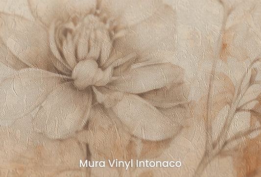 Zbliżenie na artystyczną fototapetę o nazwie Sepia Harmony na podłożu Mura Vinyl Intonaco - struktura tartego tynku.