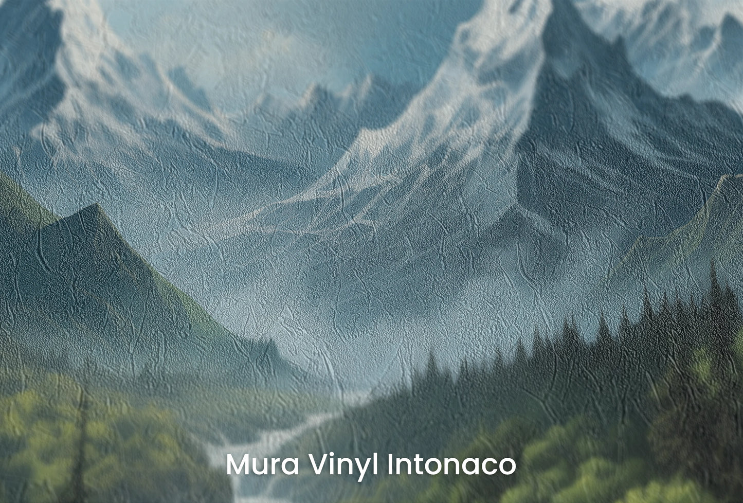 Zbliżenie na artystyczną fototapetę o nazwie Enchanted Valley #2 na podłożu Mura Vinyl Intonaco - struktura tartego tynku.