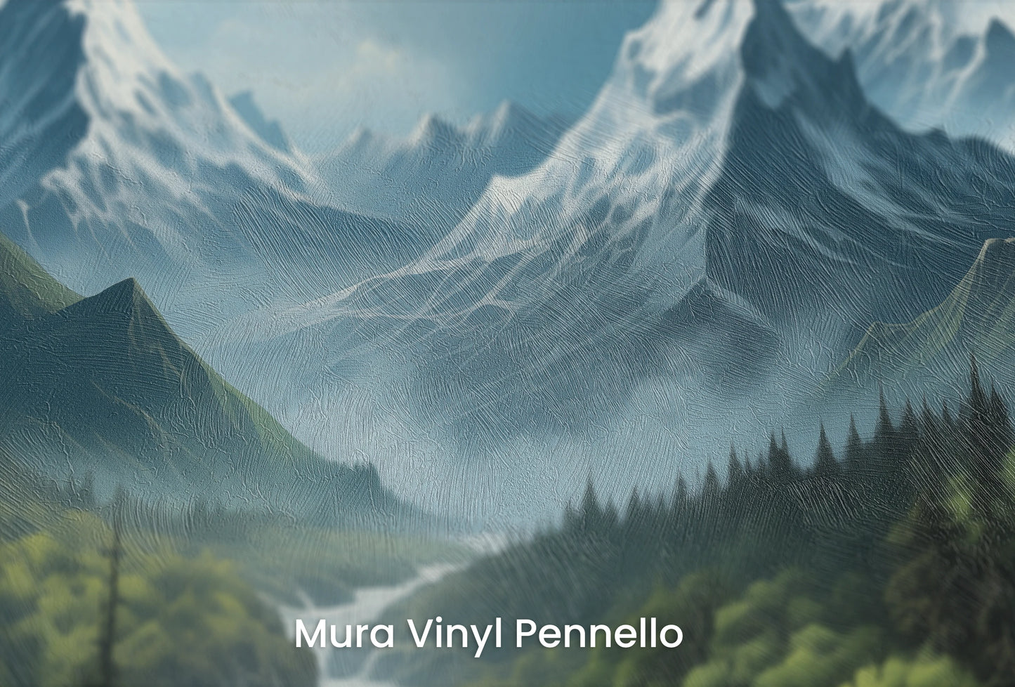 Zbliżenie na artystyczną fototapetę o nazwie Enchanted Valley #2 na podłożu Mura Vinyl Pennello - faktura pociągnięć pędzla malarskiego.