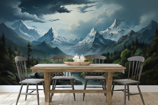 Wzór fototapety artystycznej o nazwie Enchanted Valley #2 pokazanej w aranżacji wnętrza.