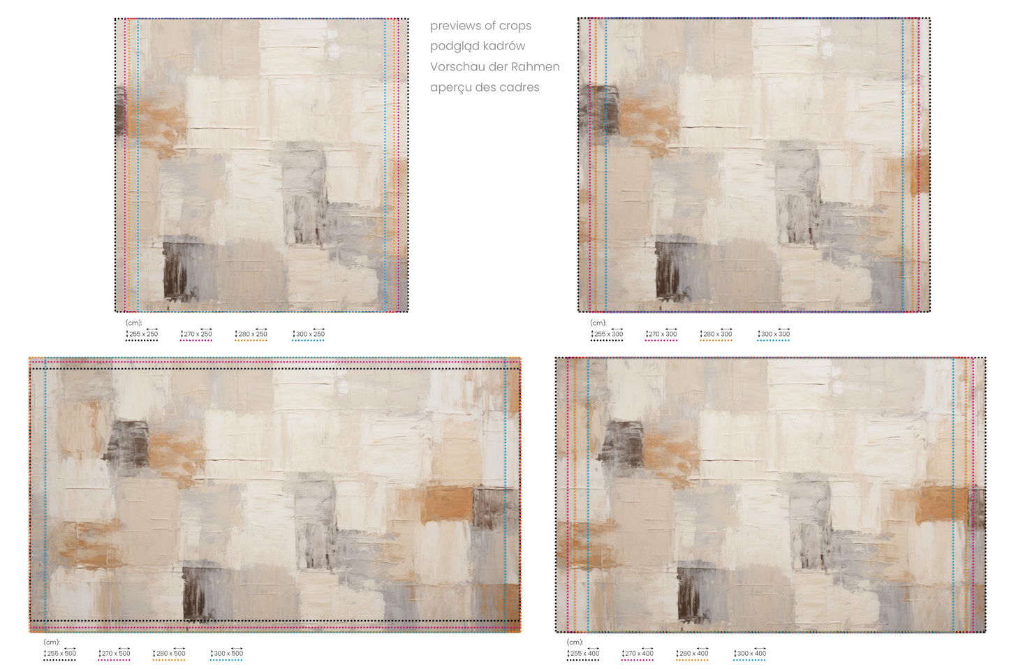 Na obrazie znajduje się prezentacja przykładowych rozmiarów fototapety o nazwie Tonal Elegance #2. Rozmiar fototapety jest dowolny.