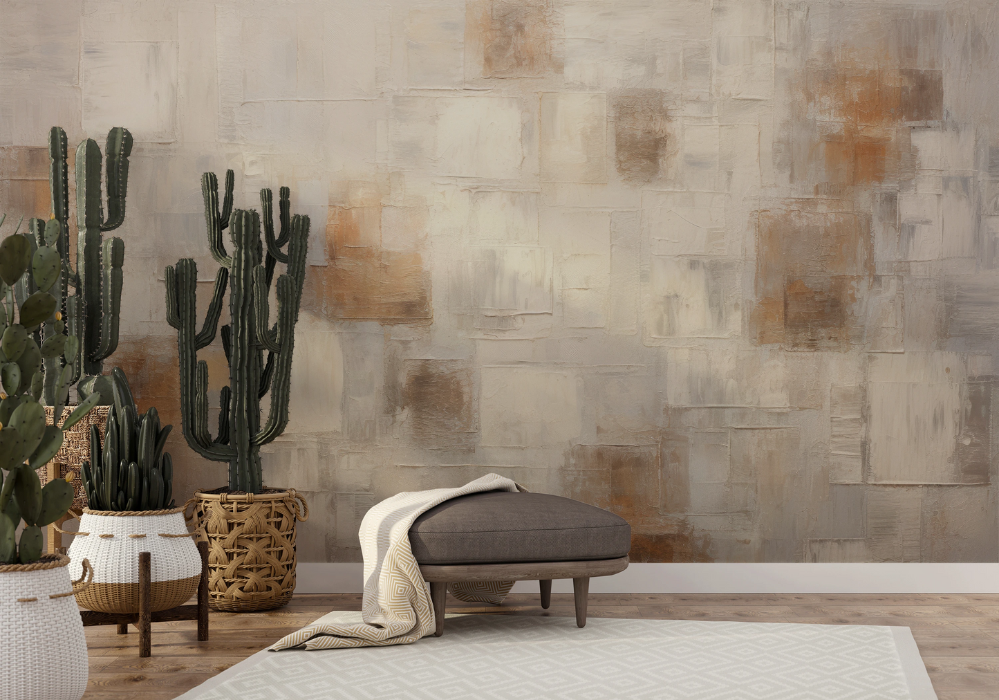Fototapeta artystyczna o nazwie Modern Patchwork pokazana w aranżacji wnętrza.