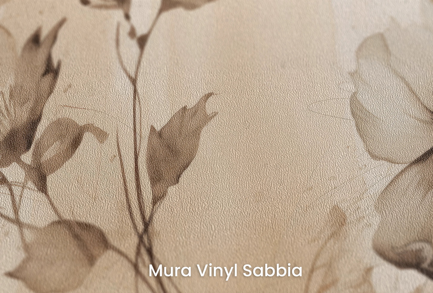Zbliżenie na artystyczną fototapetę o nazwie Monochrome Botanica na podłożu Mura Vinyl Sabbia struktura grubego ziarna piasku.