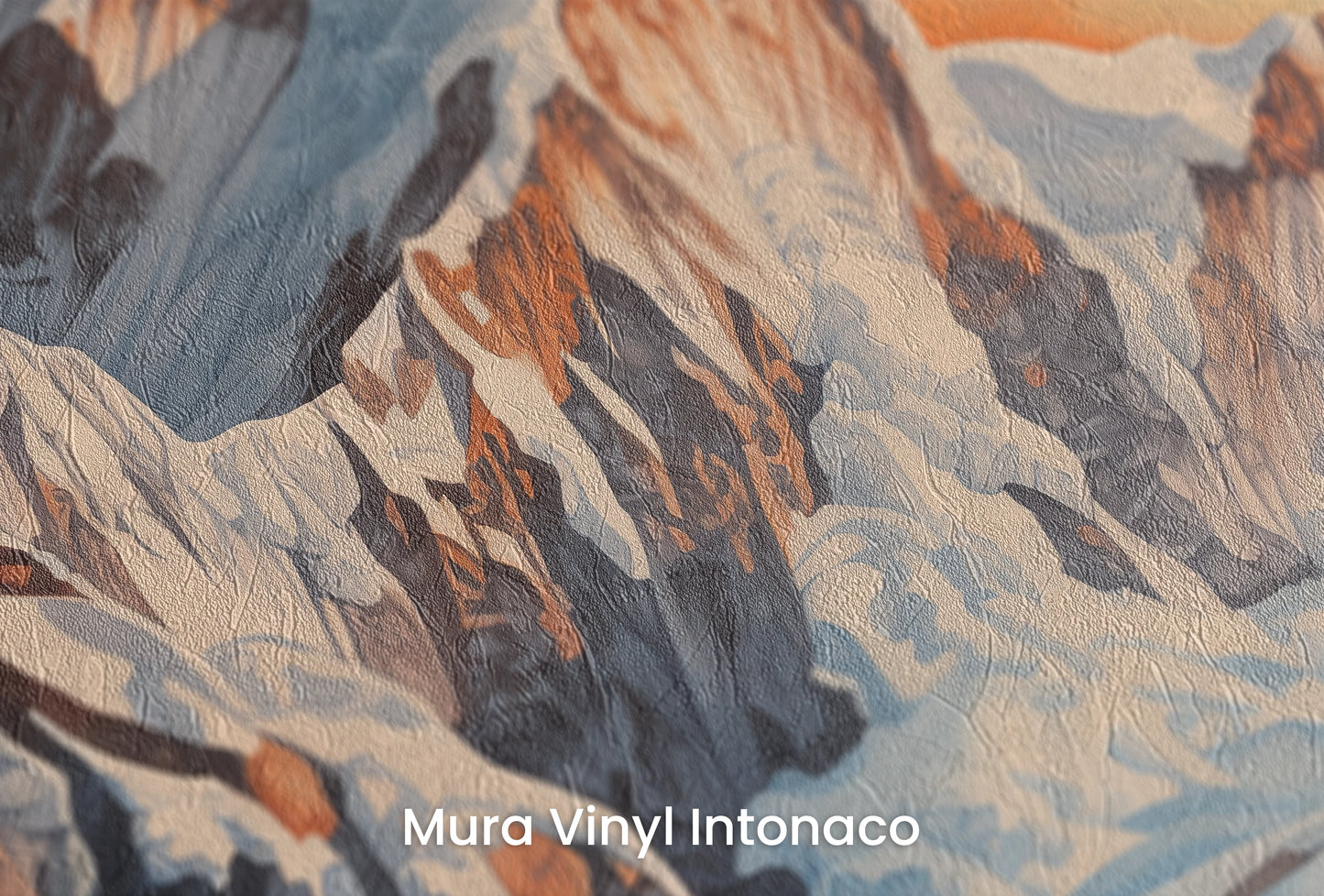 Zbliżenie na artystyczną fototapetę o nazwie Sunrise Majesty na podłożu Mura Vinyl Intonaco - struktura tartego tynku.