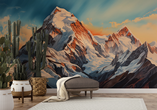 Wzór fototapety artystycznej o nazwie Sunrise Majesty pokazanej w aranżacji wnętrza.