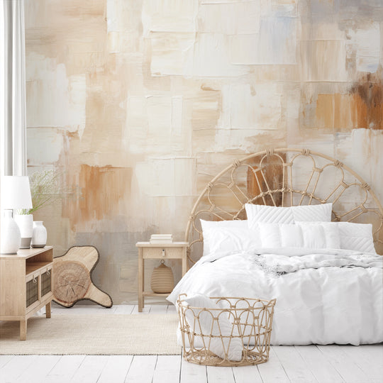 Wzór fototapety artystycznej o nazwie Contemporary Beige pokazanej w aranżacji wnętrza.
