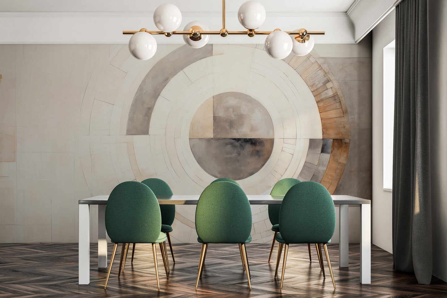 Fototapeta artystyczna o nazwie GEOMETRIC SPHERICAL ECLIPSE pokazana w aranżacji wnętrza.