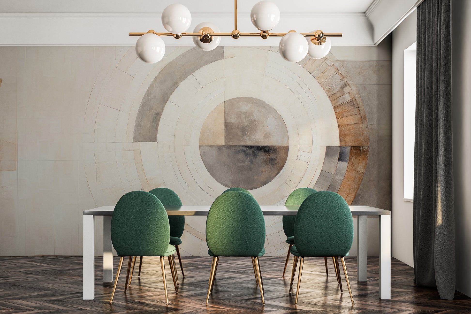 Fototapeta artystyczna o nazwie GEOMETRIC SPHERICAL ECLIPSE pokazana w aranżacji wnętrza.