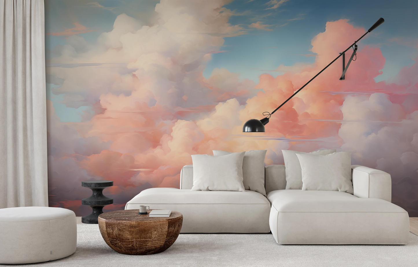 Wzór fototapety o nazwie Blushing Skies pokazanej w kontekście pomieszczenia.