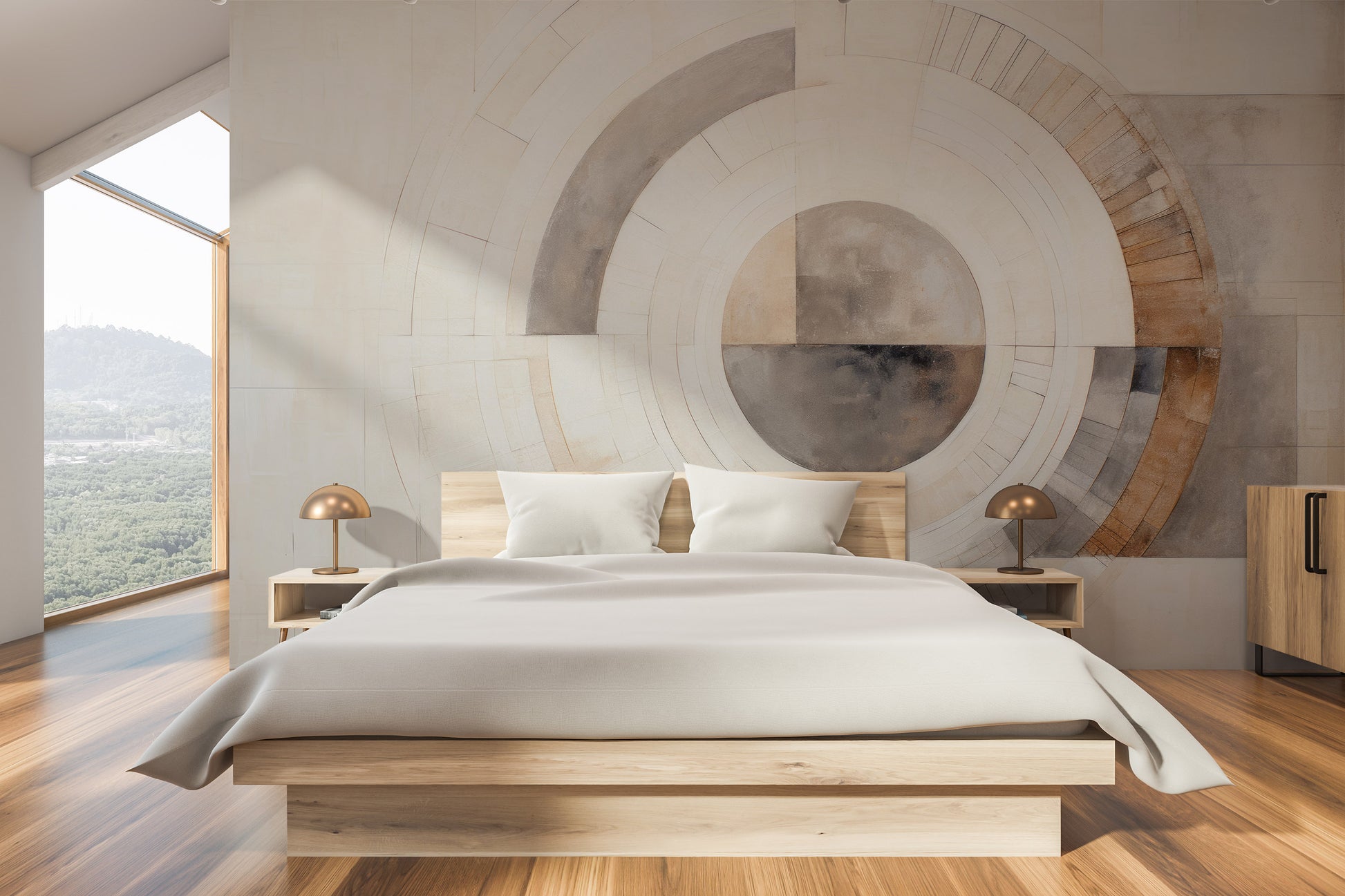 Fototapeta malowana o nazwie GEOMETRIC SPHERICAL ECLIPSE pokazana w aranżacji wnętrza.