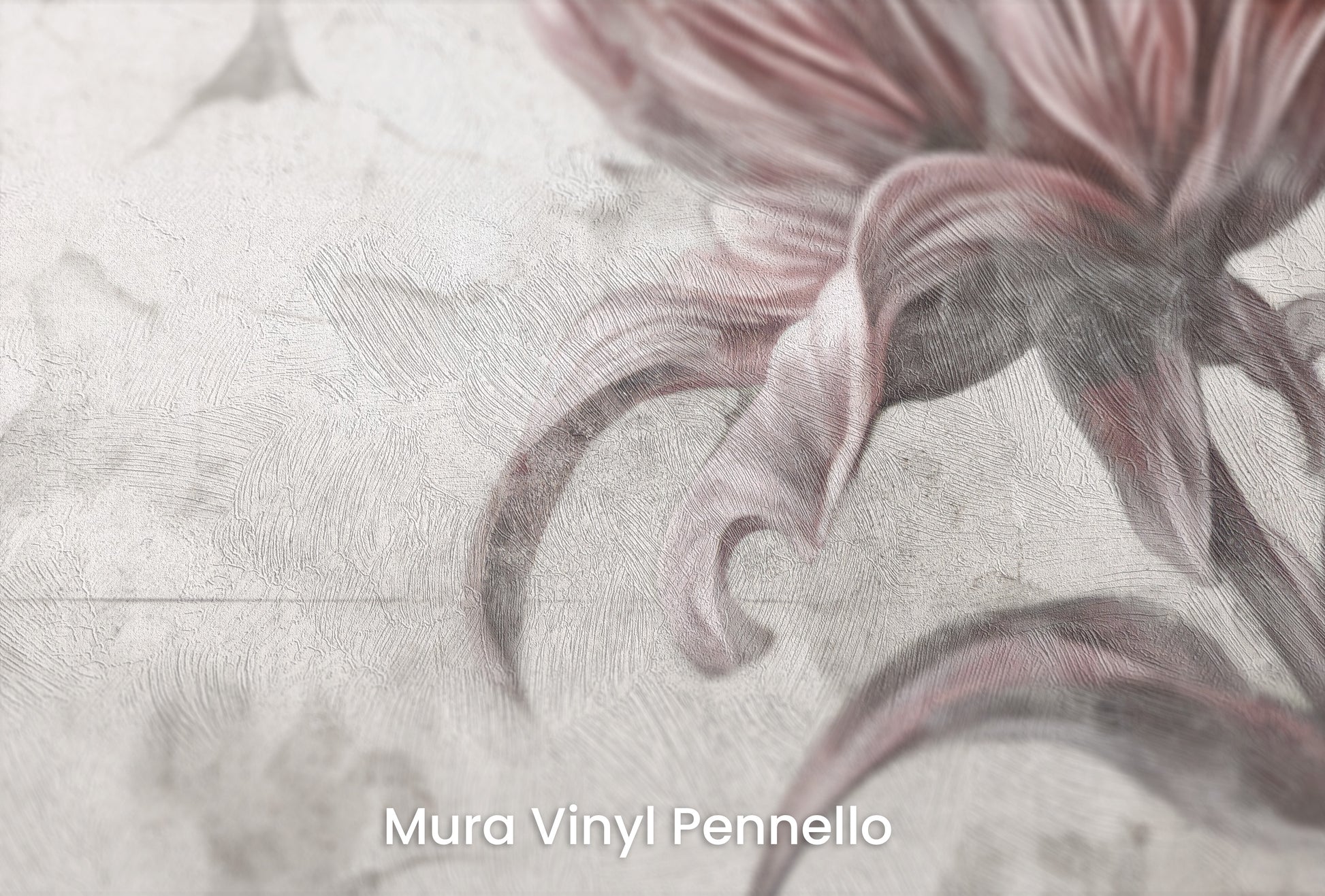 Zbliżenie na artystyczną fototapetę o nazwie FLORAL ELEGANCE IN MONOCHROME na podłożu Mura Vinyl Pennello - faktura pociągnięć pędzla malarskiego.