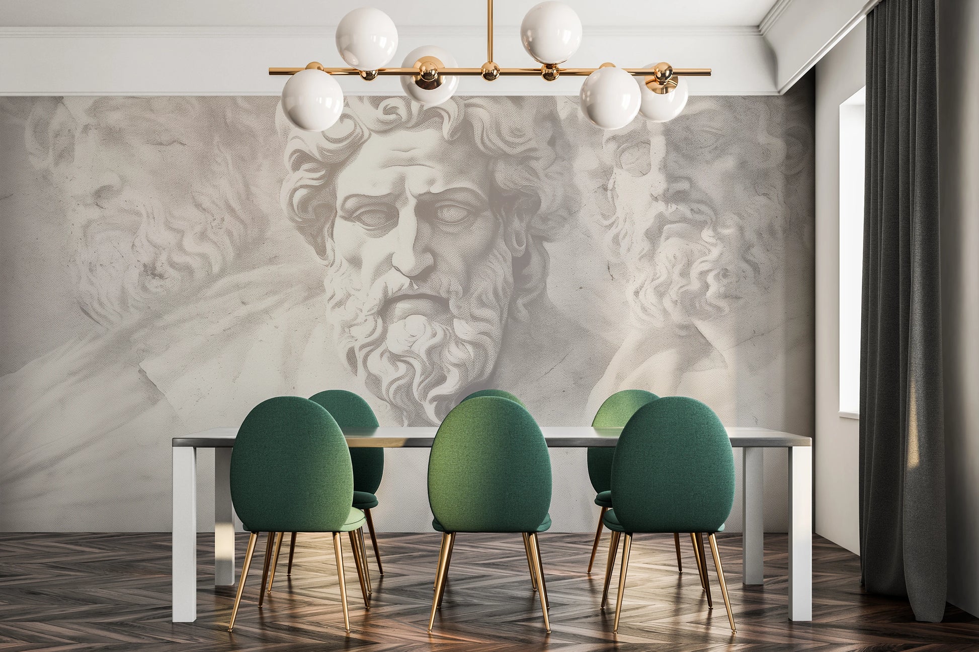 Wzór fototapety o nazwie Marble Pantheon pokazanej w kontekście pomieszczenia.