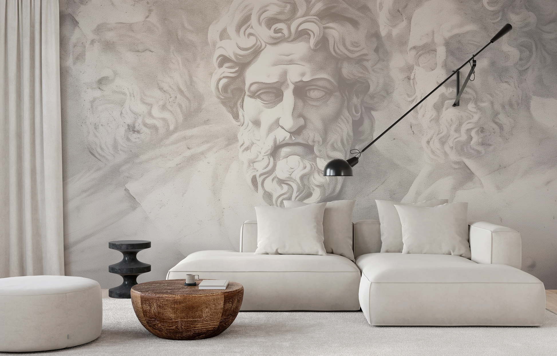 Zdjęcie prezentuje aranżację wnętrza z użyciem fototapety o nazwie Marble Pantheon pokazanej w aranżacji wnętrza.
