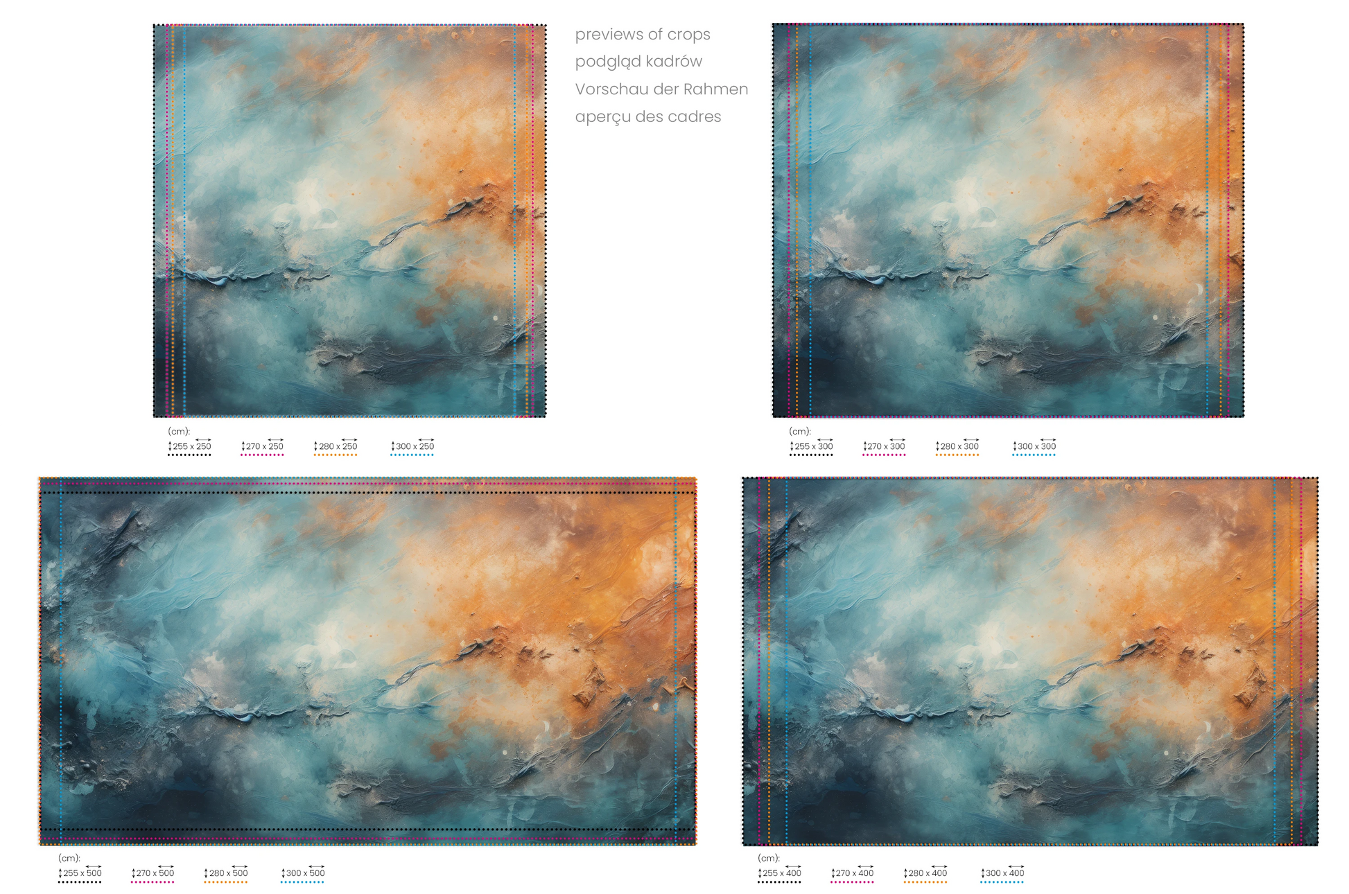 Na obrazie znajduje się prezentacja przykładowych rozmiarów fototapety o nazwie Neptune's Mystery. Rozmiar fototapety jest dowolny.