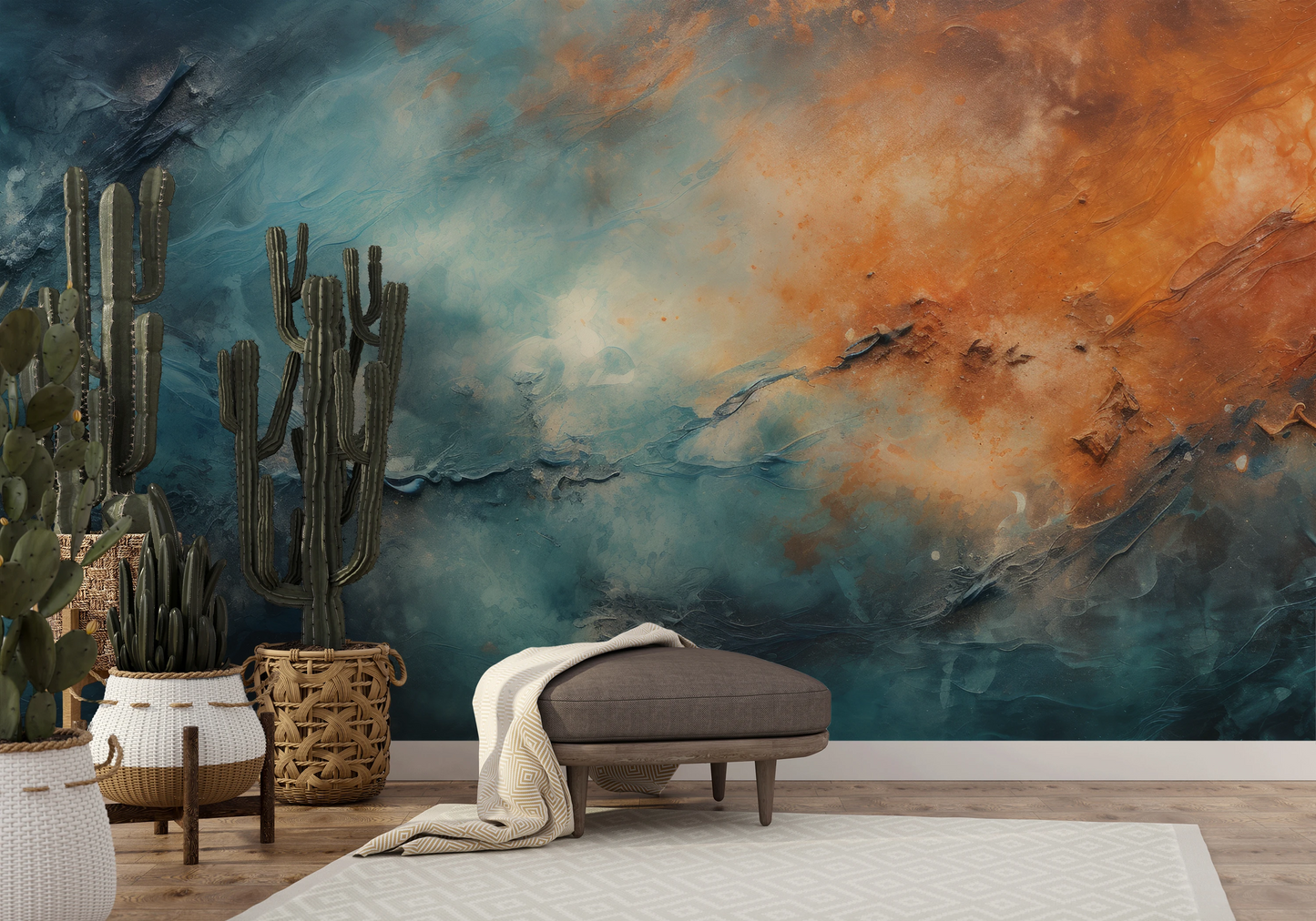 Wzór fototapety artystycznej o nazwie Neptune's Mystery pokazanej w aranżacji wnętrza.