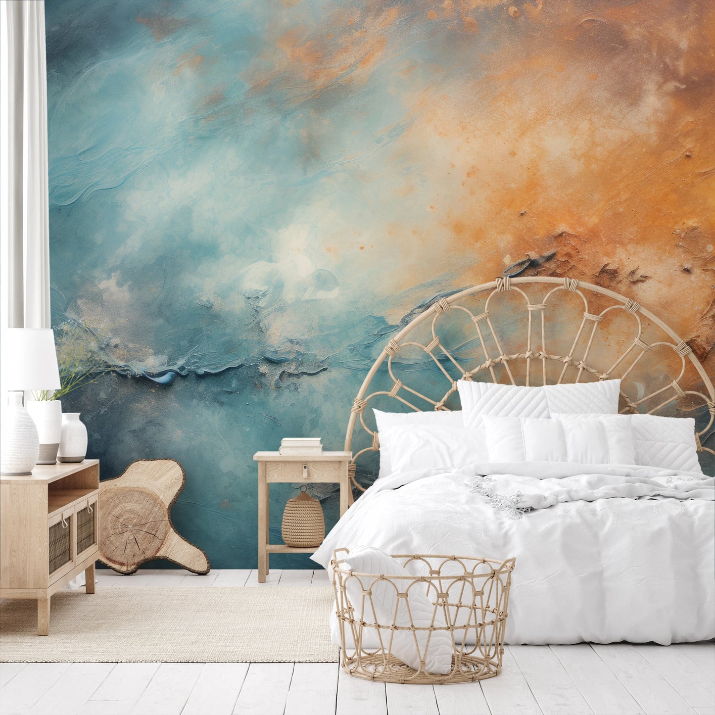 Wzór fototapety malowanej o nazwie Neptune's Mystery pokazanej w aranżacji wnętrza.