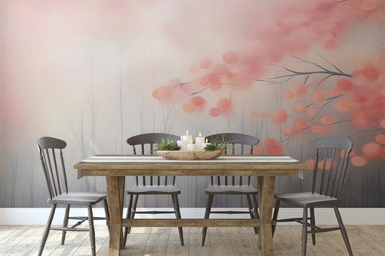 Wzór fototapety artystycznej o nazwie Tranquil Blush pokazanej w aranżacji wnętrza.