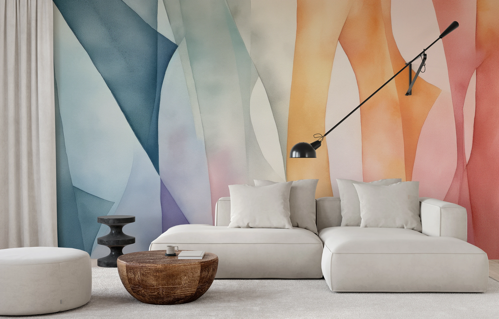 Wzór fototapety o nazwie Pastel Flow pokazanej w kontekście pomieszczenia.