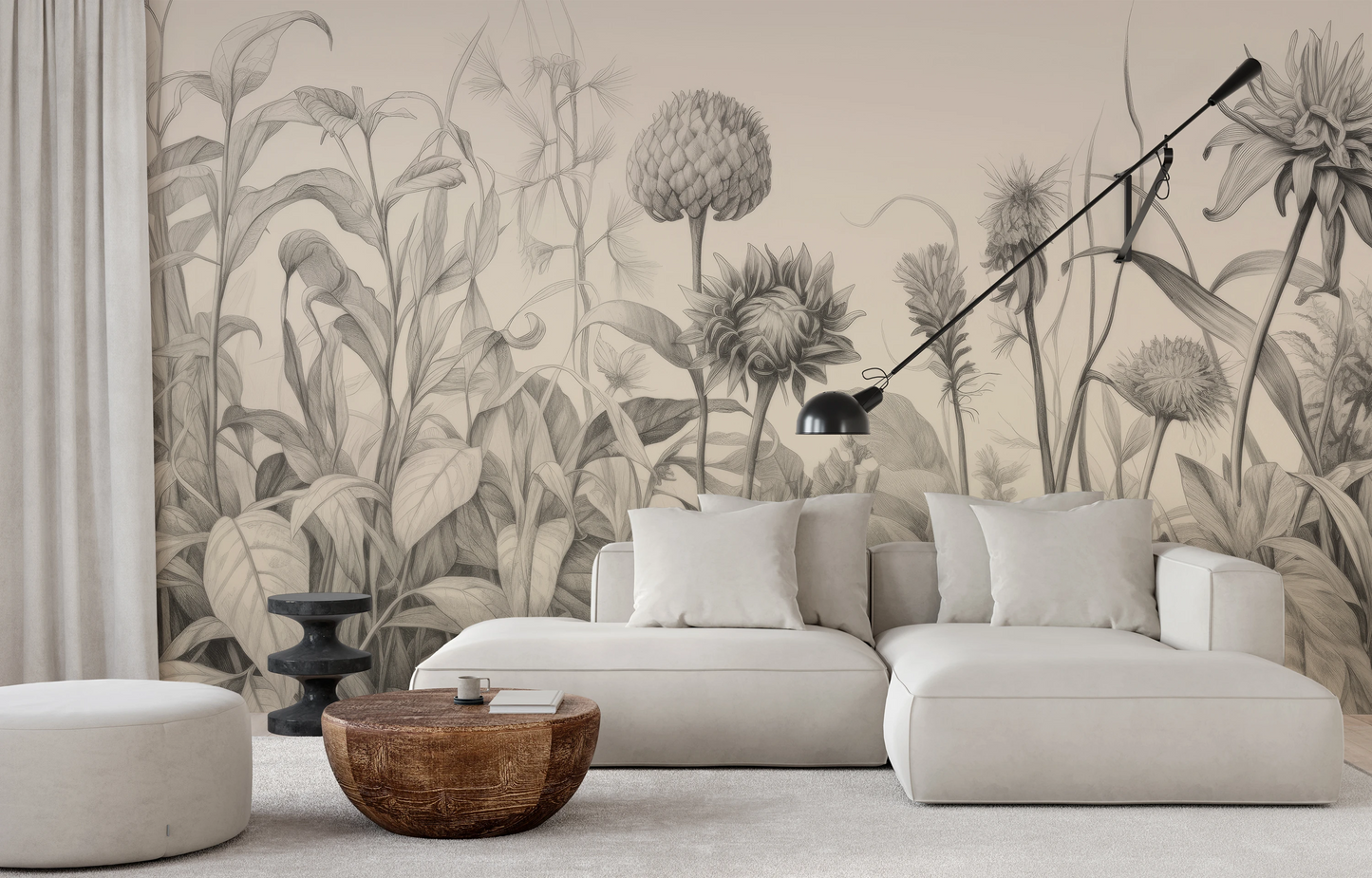 Fototapeta malowana o nazwie Botanical Etchings pokazana w aranżacji wnętrza.