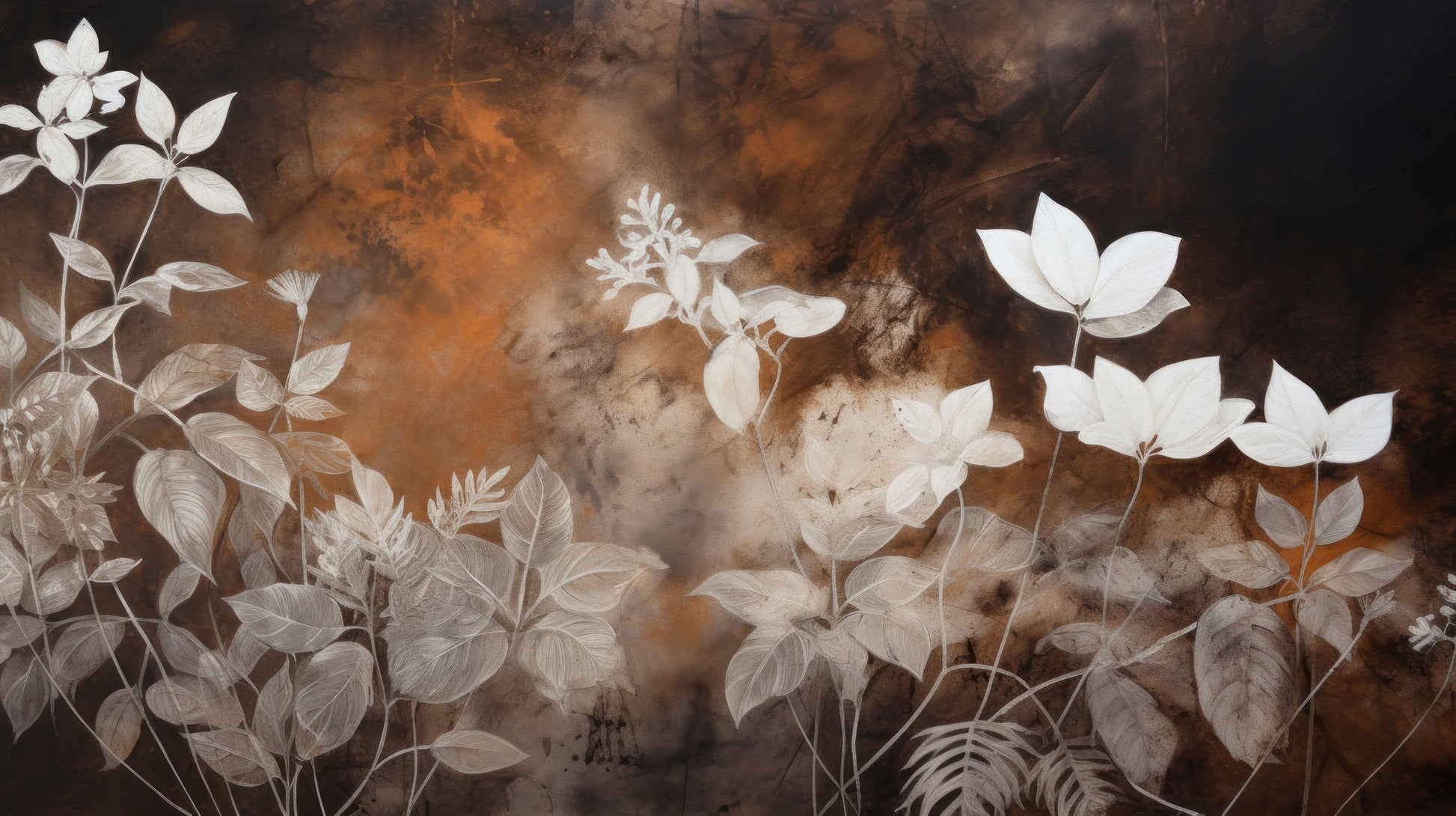 Prezentacja całego wzoru fototapety o nazwie Mystic Garden Silhouettes