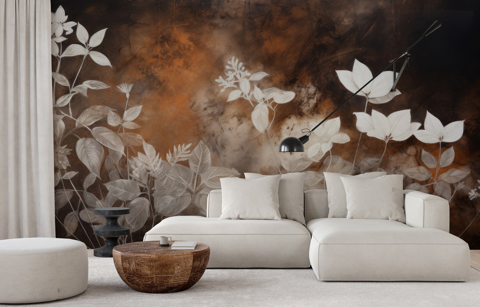 Fototapeta artystyczna o nazwie Mystic Garden Silhouettes pokazana w aranżacji wnętrza.