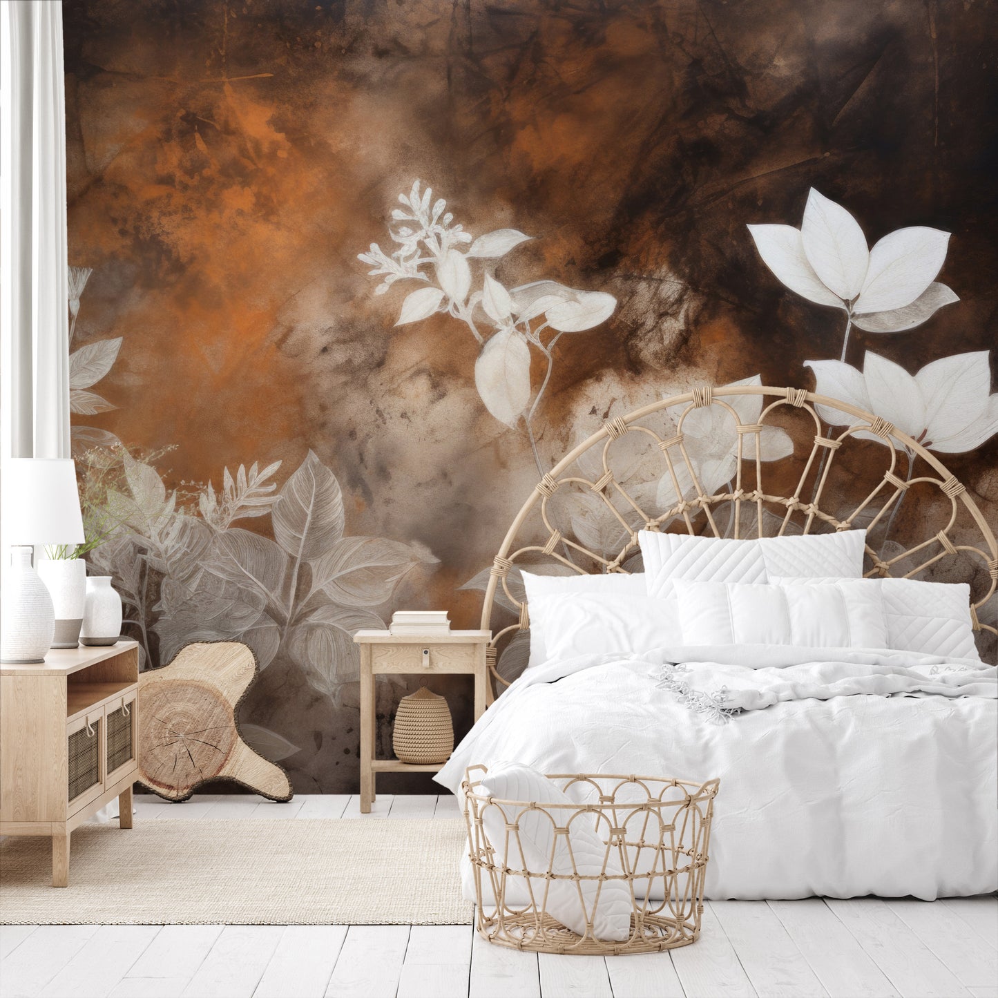 Wzór fototapety o nazwie Mystic Garden Silhouettes pokazanej w kontekście pomieszczenia.