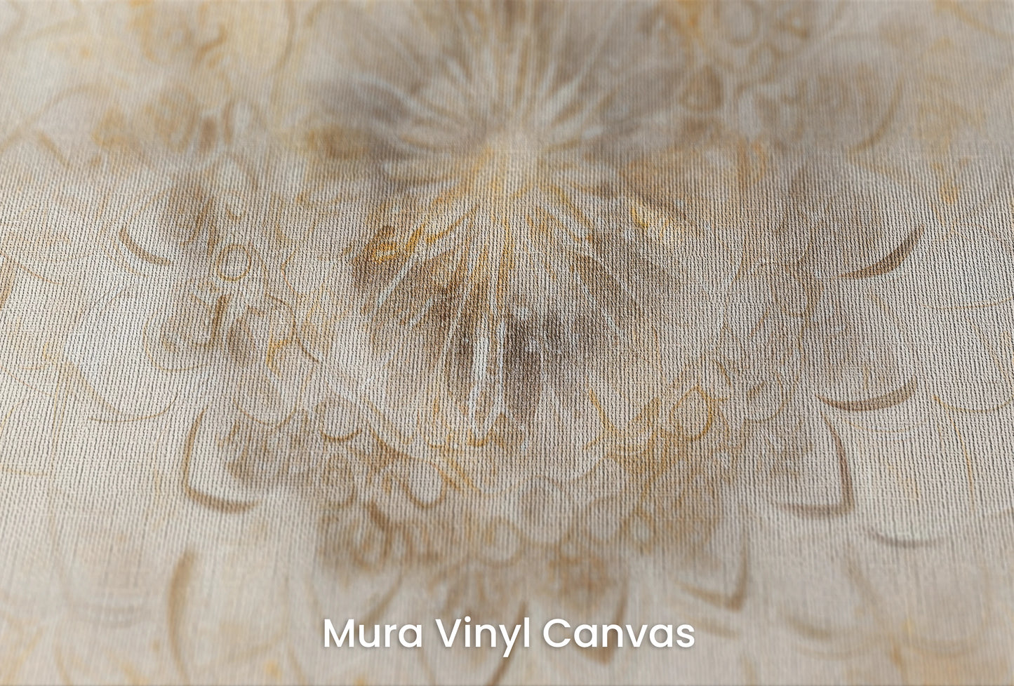 Zbliżenie na artystyczną fototapetę o nazwie Celestial Mandala na podłożu Mura Vinyl Canvas - faktura naturalnego płótna.