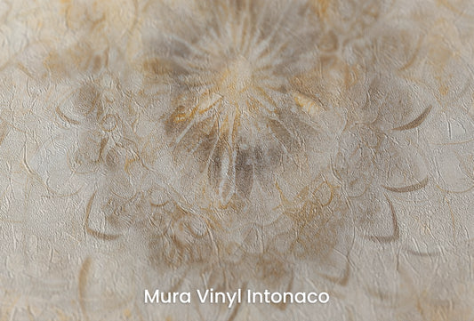 Zbliżenie na artystyczną fototapetę o nazwie Celestial Mandala na podłożu Mura Vinyl Intonaco - struktura tartego tynku.