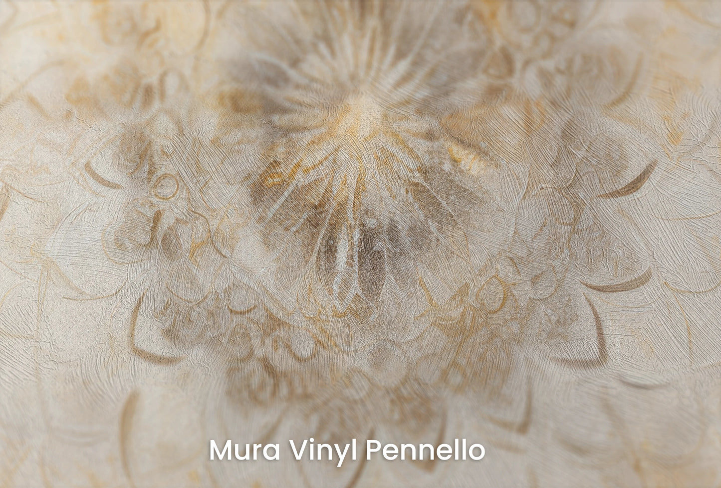 Zbliżenie na artystyczną fototapetę o nazwie Celestial Mandala na podłożu Mura Vinyl Pennello - faktura pociągnięć pędzla malarskiego.
