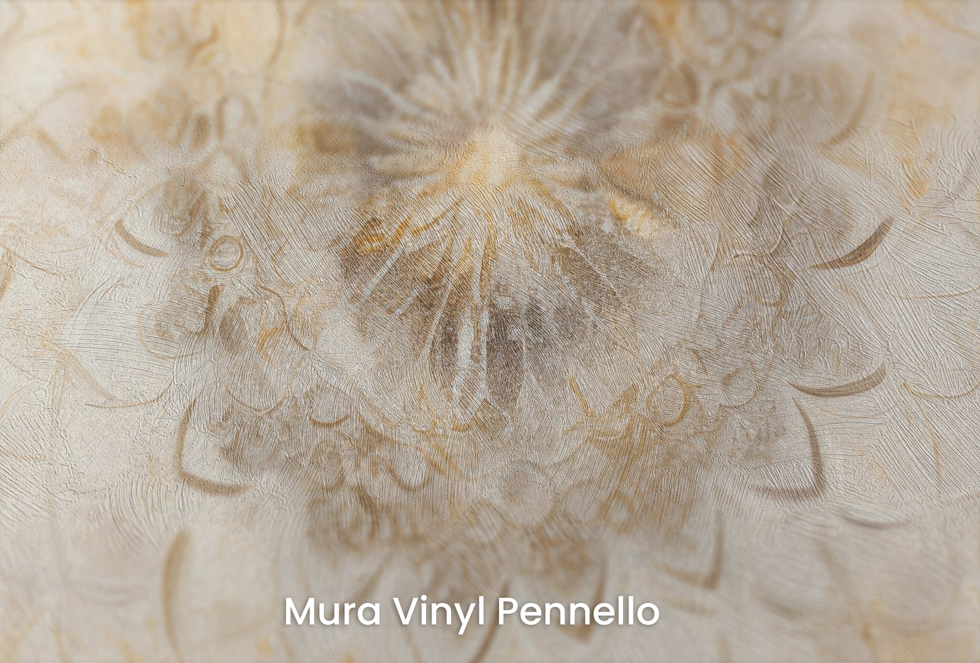 Zbliżenie na artystyczną fototapetę o nazwie Celestial Mandala na podłożu Mura Vinyl Pennello - faktura pociągnięć pędzla malarskiego.