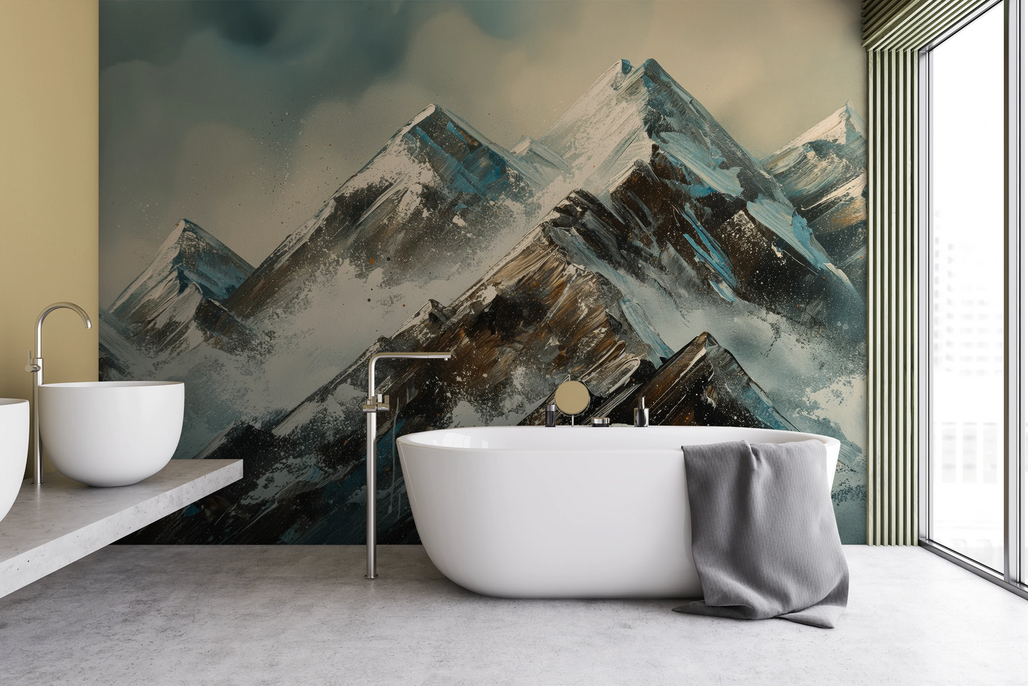 Zdjęcie prezentuje aranżację wnętrza z użyciem fototapety o nazwie Crystalline Heights #2 pokazanej w aranżacji wnętrza.