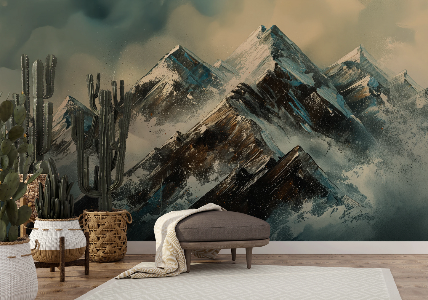 Wzór fototapety artystycznej o nazwie Crystalline Heights #2 pokazanej w aranżacji wnętrza.