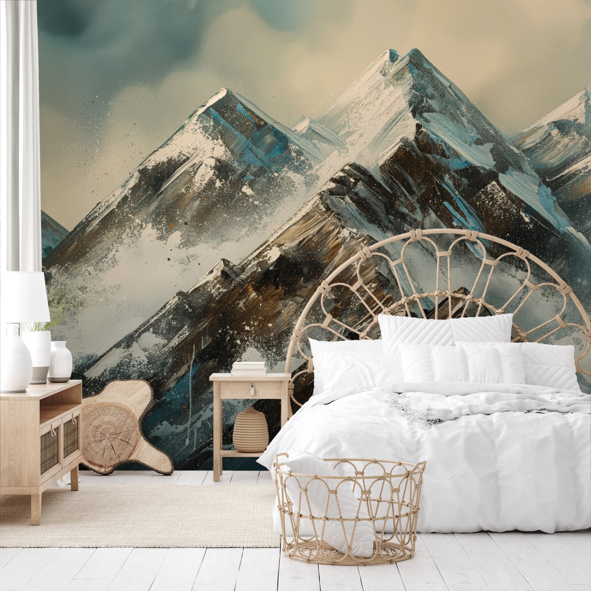 Wzór fototapety artystycznej o nazwie Crystalline Heights #2 pokazanej w aranżacji wnętrza.