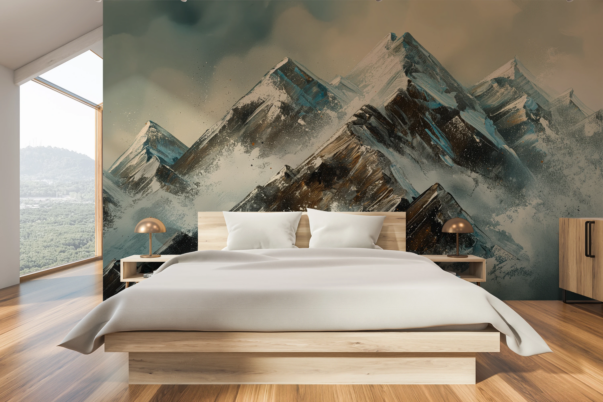 Wzór fototapety malowanej o nazwie Crystalline Heights #2 pokazanej w aranżacji wnętrza.