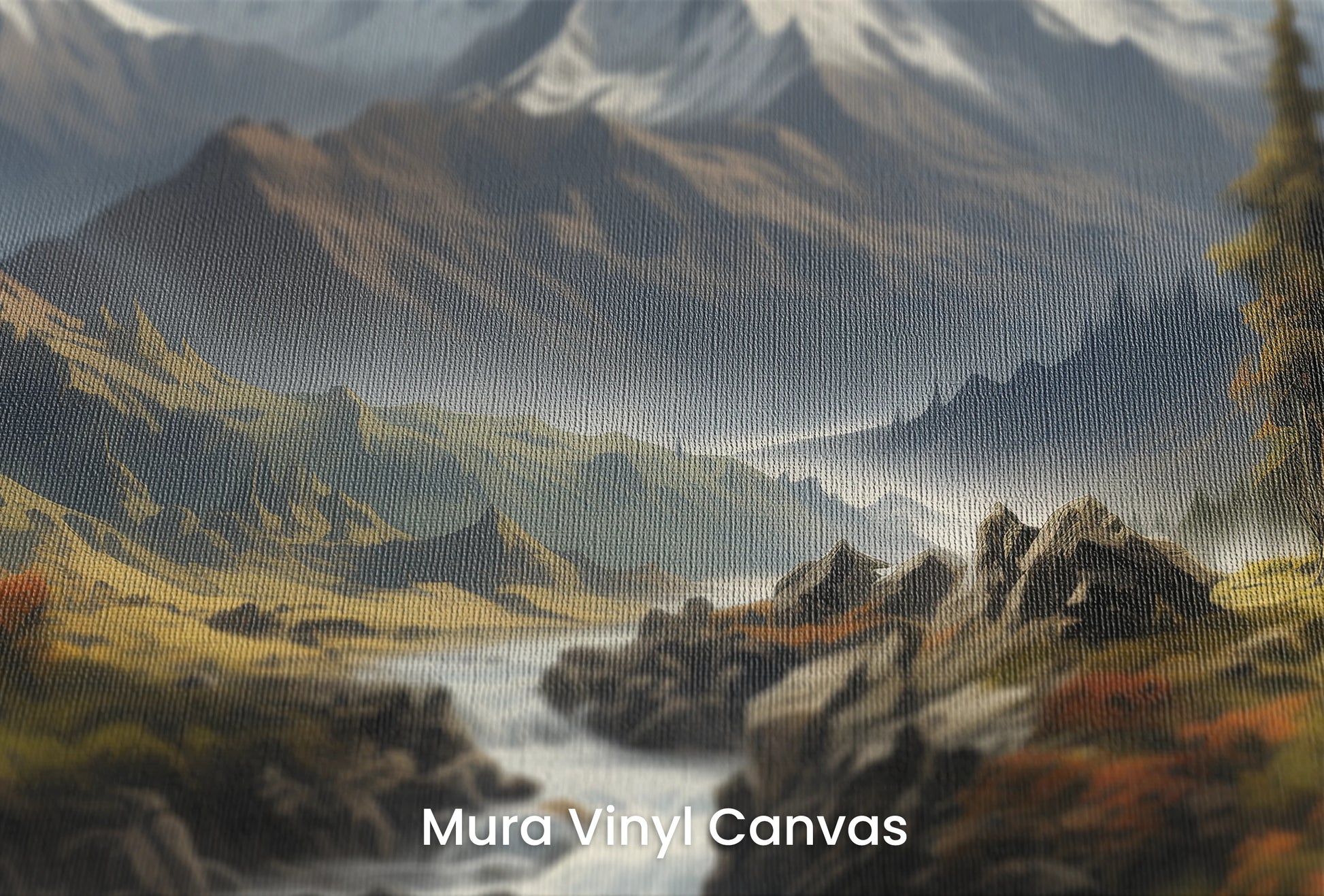 Zbliżenie na artystyczną fototapetę o nazwie Golden Valley na podłożu Mura Vinyl Canvas - faktura naturalnego płótna.