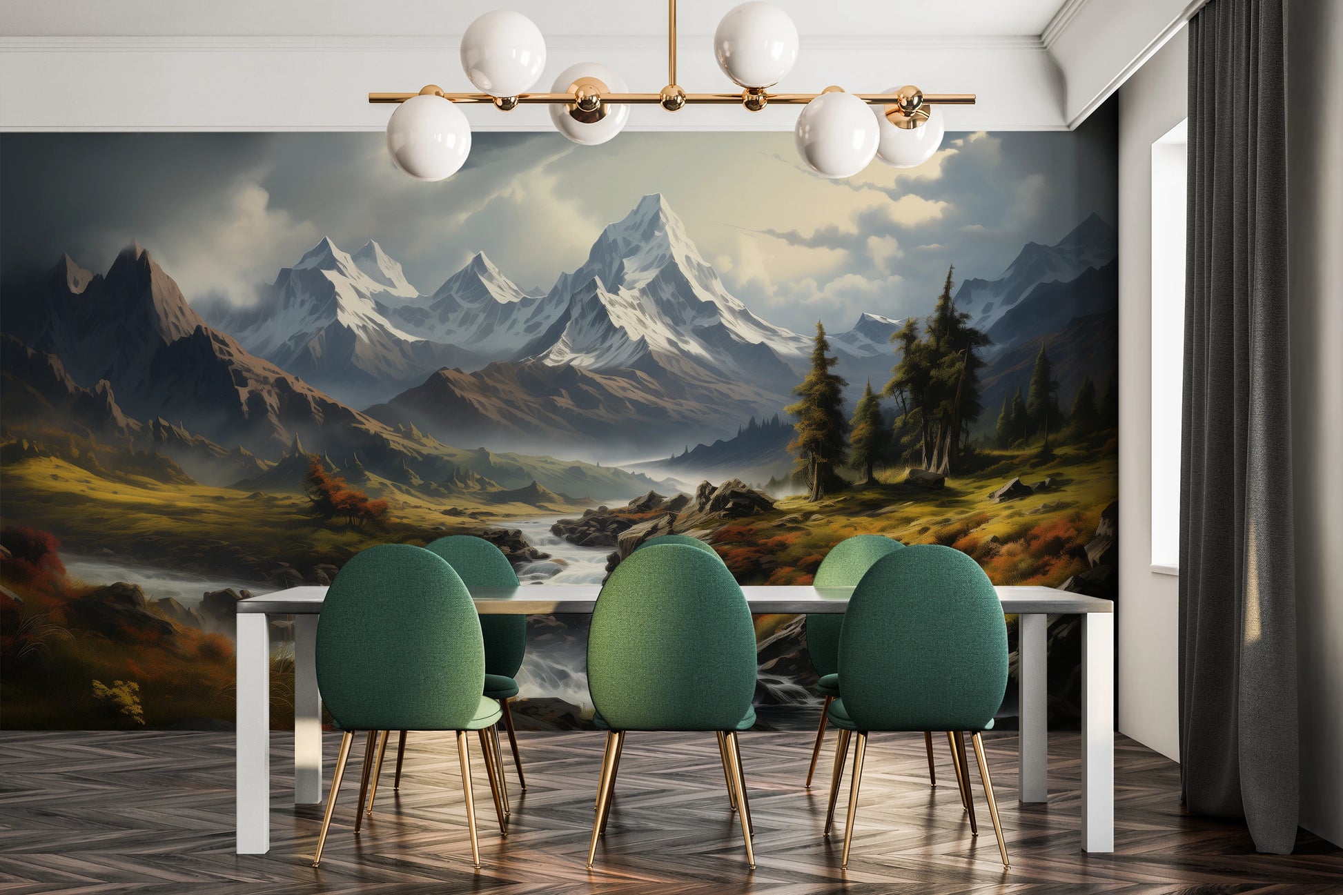 Wzór fototapety o nazwie Golden Valley pokazanej w kontekście pomieszczenia.