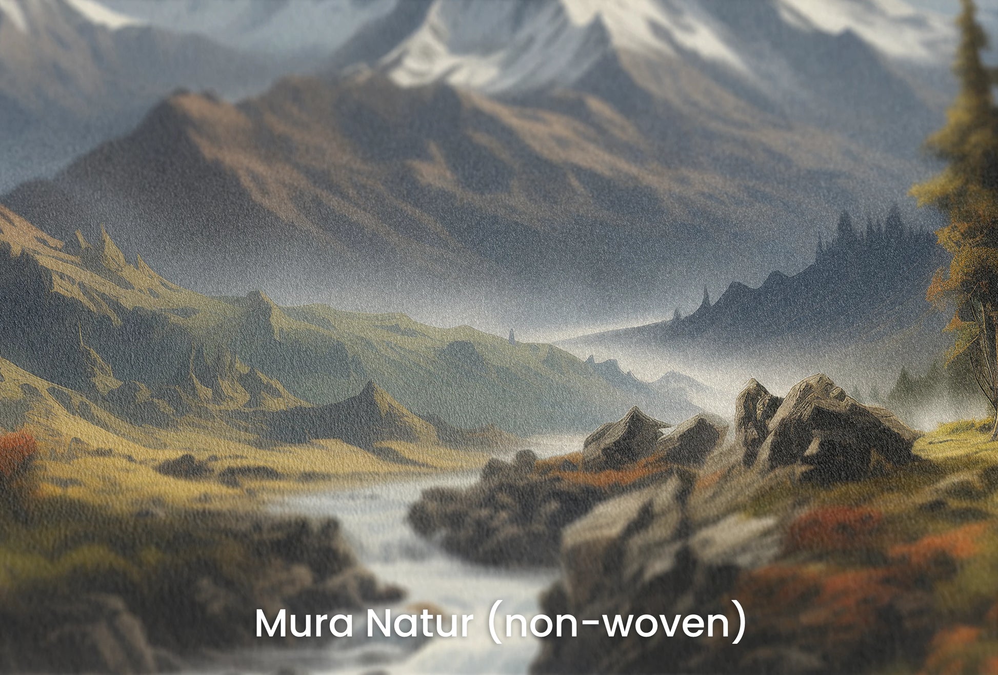 Zbliżenie na artystyczną fototapetę o nazwie Golden Valley na podłożu Mura Natur (non-woven) - naturalne i ekologiczne podłoże.