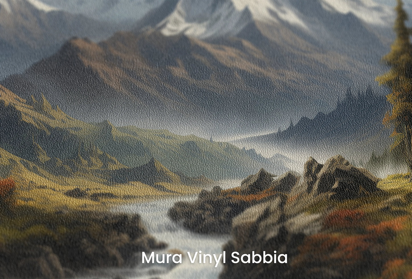 Zbliżenie na artystyczną fototapetę o nazwie Golden Valley na podłożu Mura Vinyl Sabbia struktura grubego ziarna piasku.