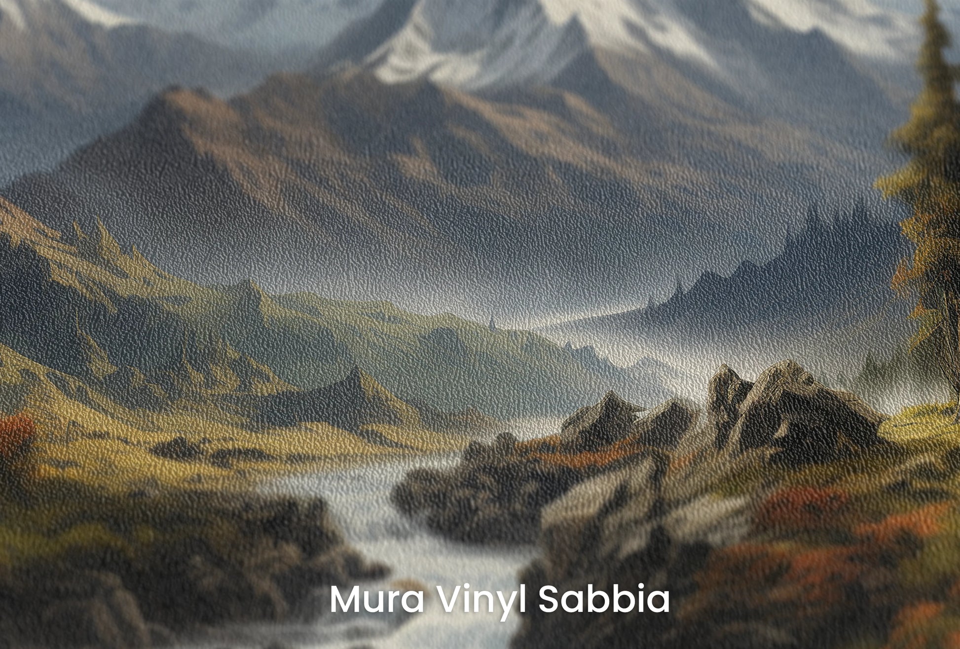 Zbliżenie na artystyczną fototapetę o nazwie Golden Valley na podłożu Mura Vinyl Sabbia struktura grubego ziarna piasku.