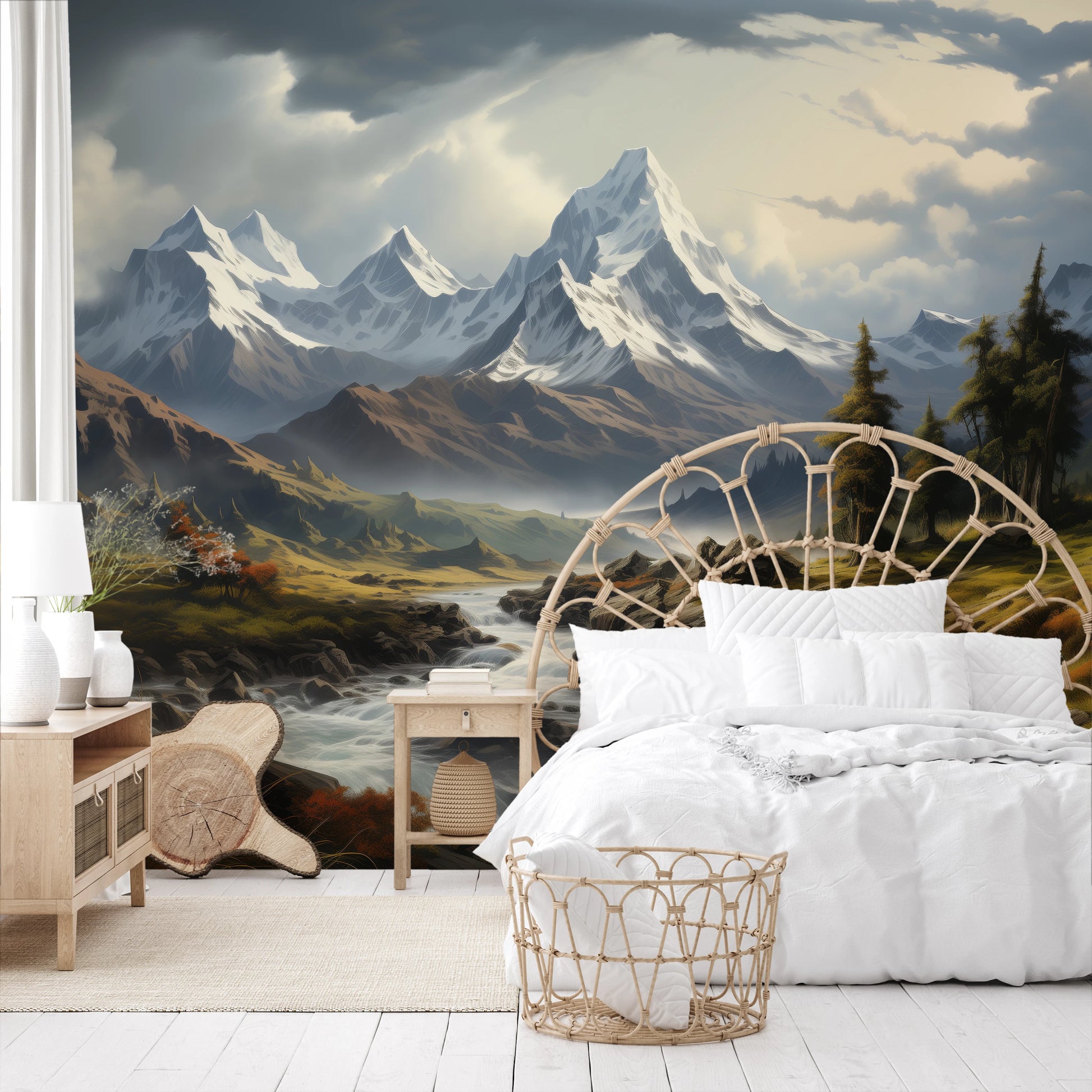 Zdjęcie prezentuje aranżację wnętrza z użyciem fototapety o nazwie Golden Valley pokazanej w aranżacji wnętrza.