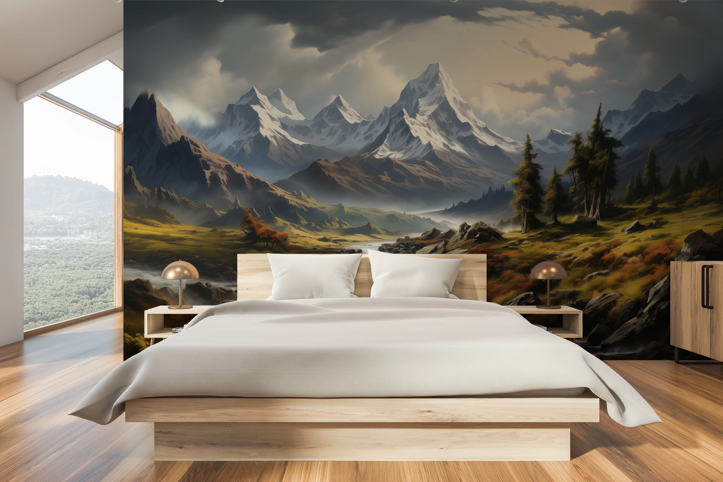 Fototapeta artystyczna o nazwie Golden Valley pokazana w aranżacji wnętrza.