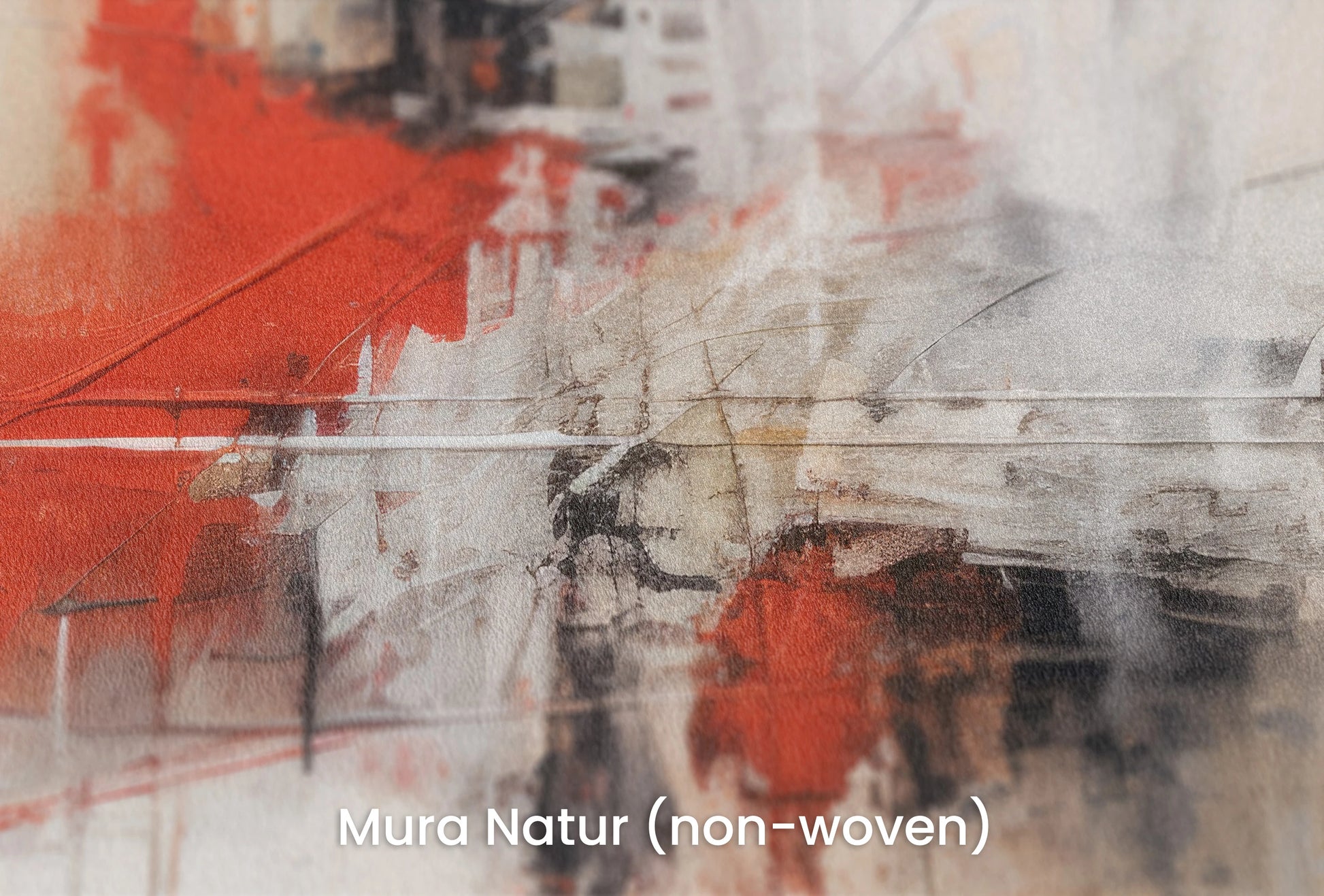 Zbliżenie na artystyczną fototapetę o nazwie Dynamic Red Abstraction na podłożu Mura Natur (non-woven) - naturalne i ekologiczne podłoże.