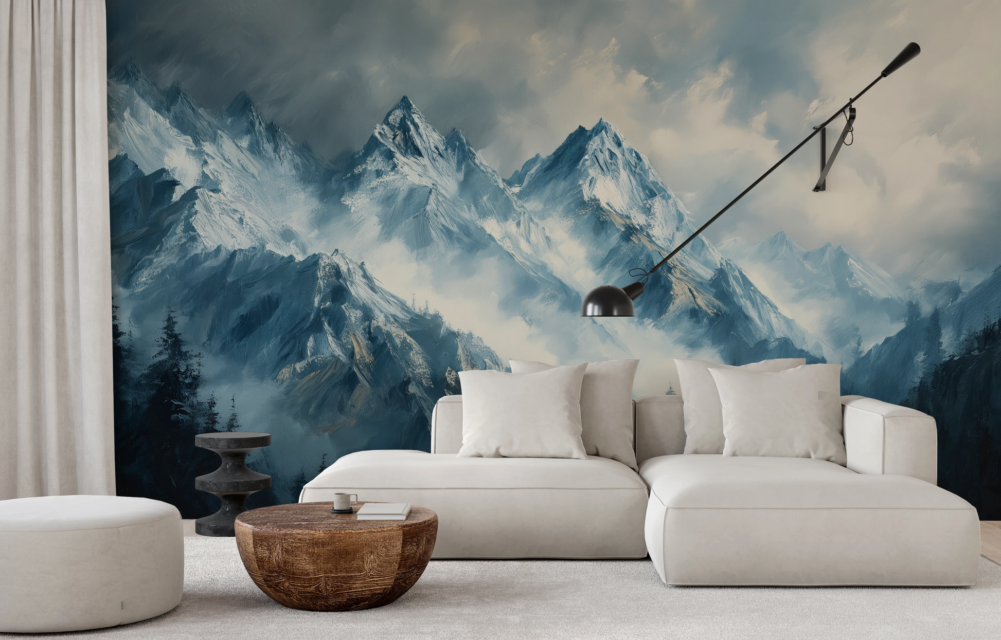 Fototapeta malowana o nazwie Icy Peaks pokazana w aranżacji wnętrza.