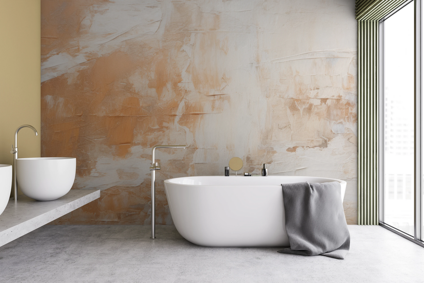 Wzór fototapety malowanej o nazwie Soft Harmony pokazanej w aranżacji wnętrza.