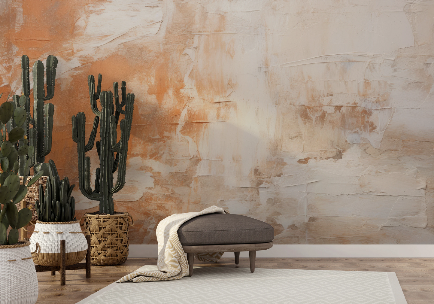 Wzór fototapety artystycznej o nazwie Soft Harmony pokazanej w aranżacji wnętrza.