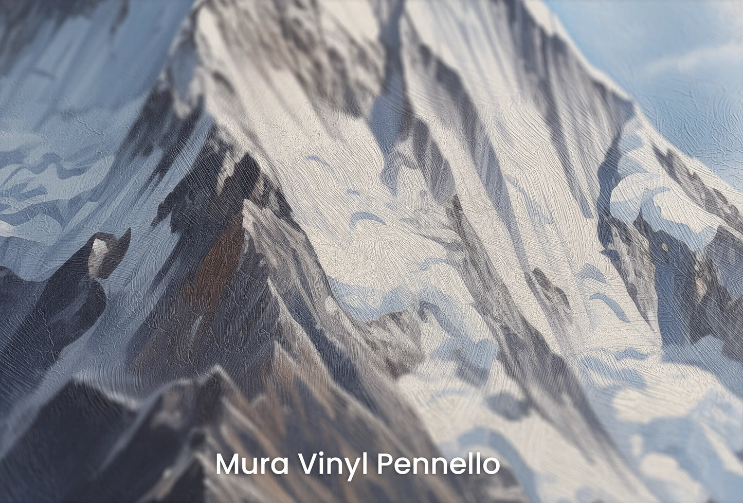 Zbliżenie na artystyczną fototapetę o nazwie Alpine Grandeur na podłożu Mura Vinyl Pennello - faktura pociągnięć pędzla malarskiego.