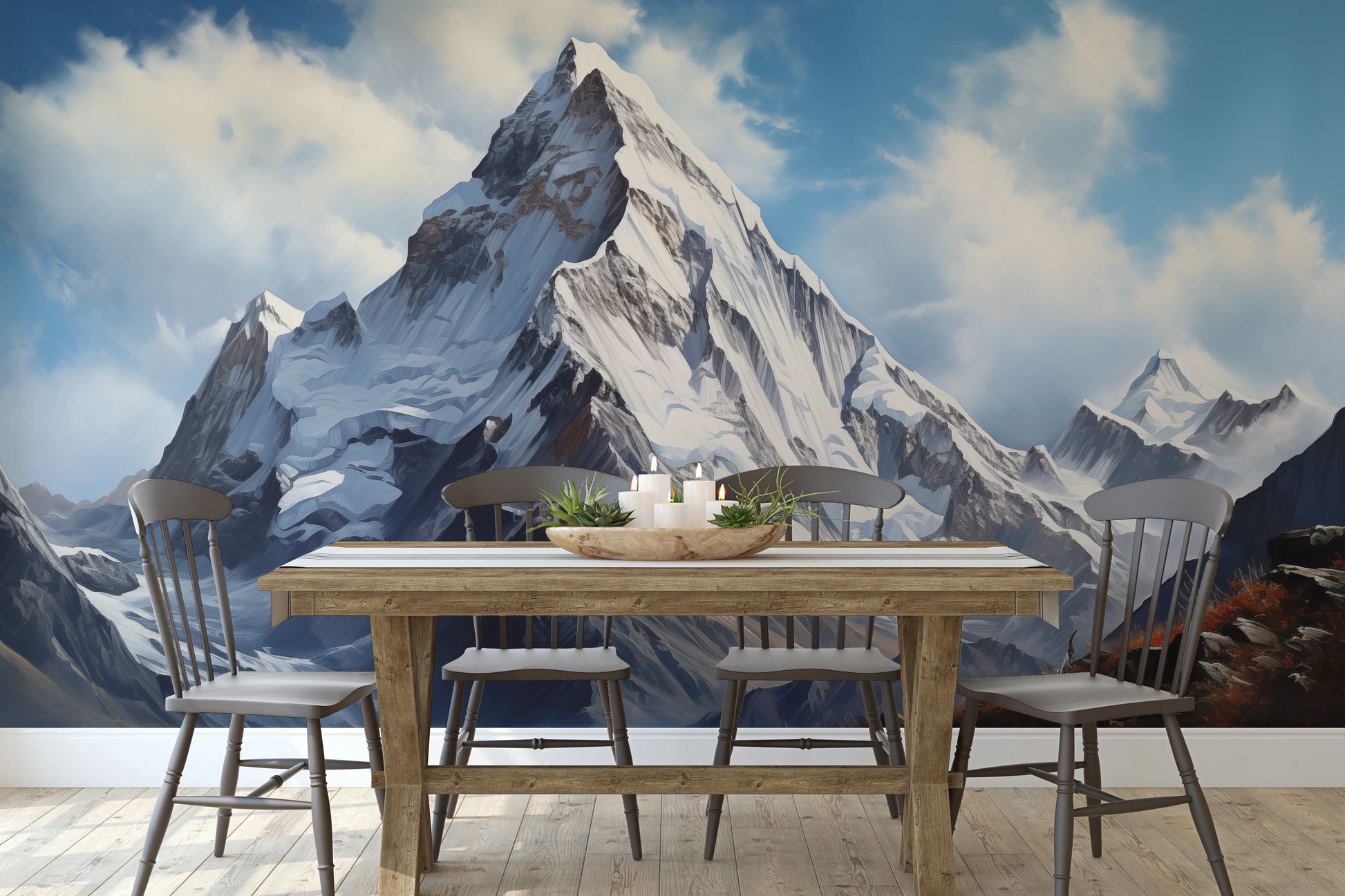 Wzór fototapety o nazwie Alpine Grandeur pokazanej w kontekście pomieszczenia.