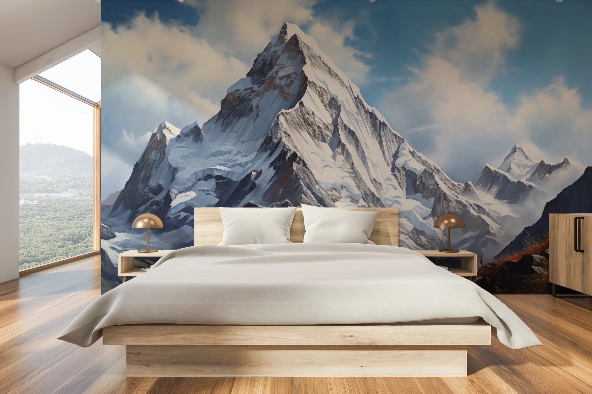 Wzór fototapety artystycznej o nazwie Alpine Grandeur pokazanej w aranżacji wnętrza.