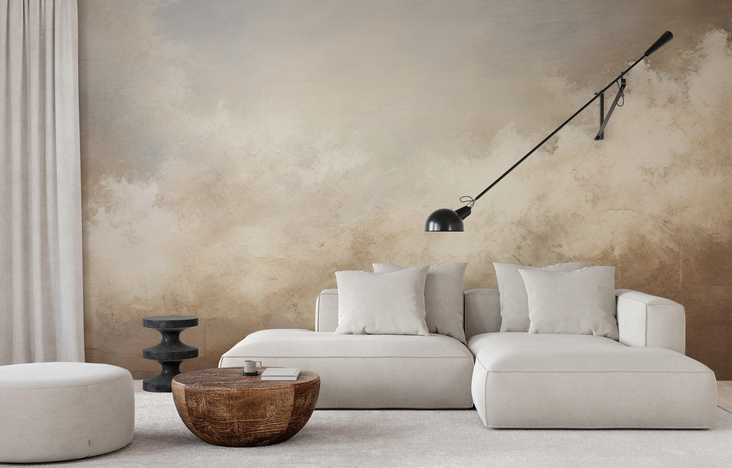 Wzór fototapety o nazwie DAWN'S TRANQUIL LIGHT CANVAS pokazanej w kontekście pomieszczenia.